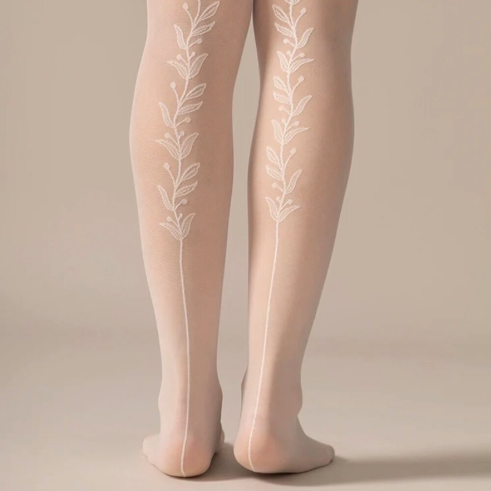 From Rachel - Back Vine Sheer Tights 30D - Cream - B